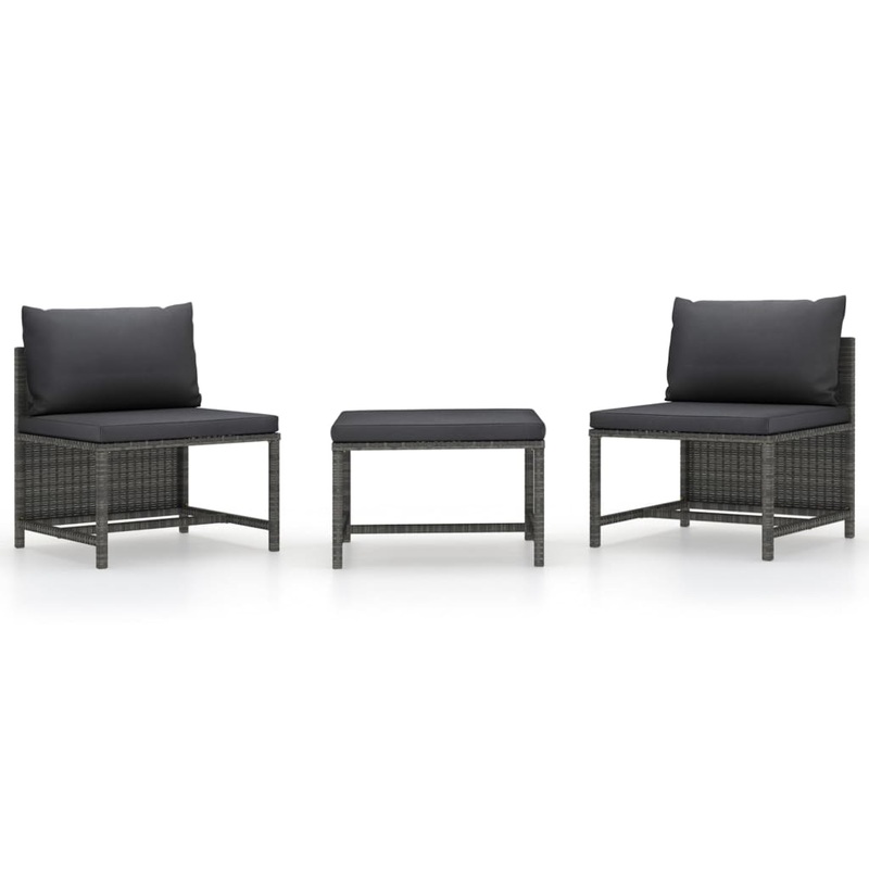 Salon de jardin 3 pcs avec coussins Gris Rsine tresse