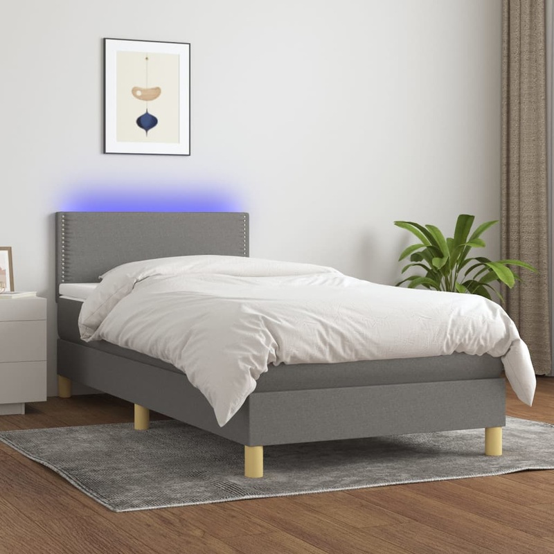 Sommier  lattes de lit avec matelas et LED Gris fonc 90x200cm