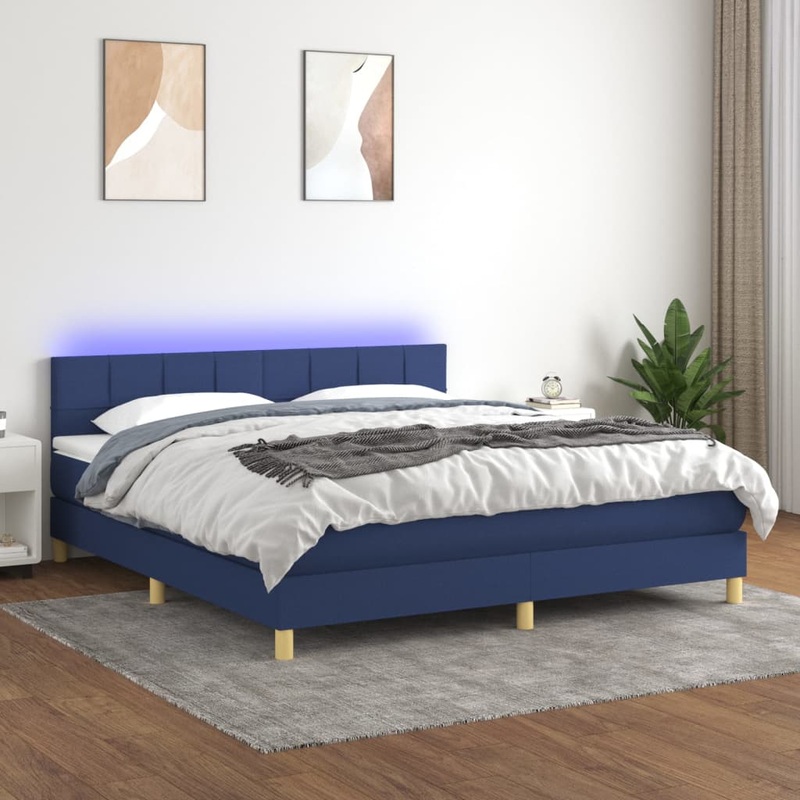 Sommier  lattes de lit avec matelas LED Bleu 160x200 cm Tissu