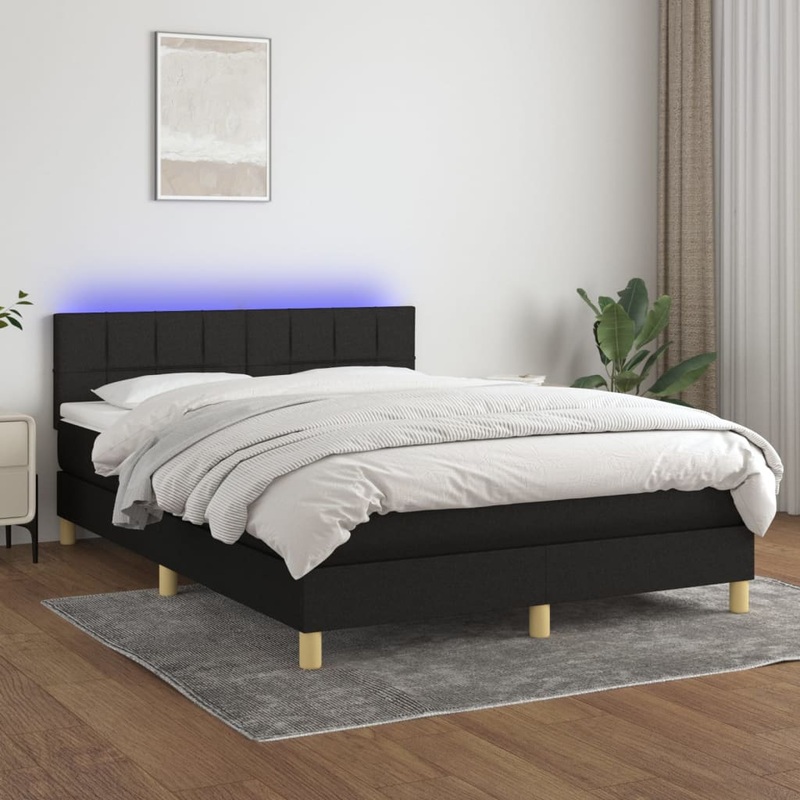 Sommier  lattes de lit avec matelas LED Noir 140x190 cm Tissu