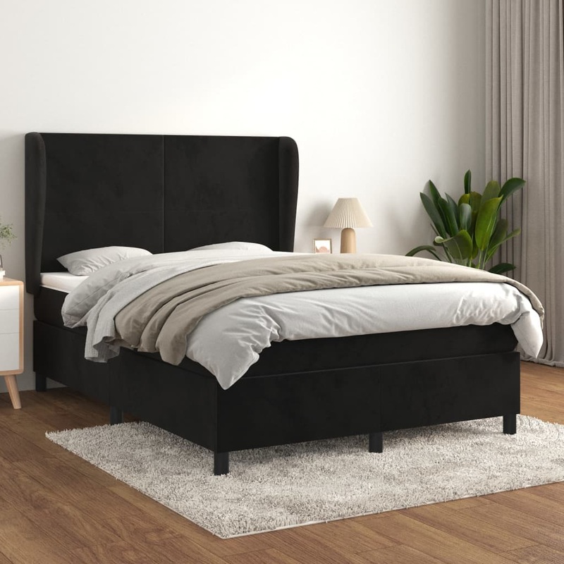 Sommier  lattes de lit avec matelas Noir 140x190 cm Velours