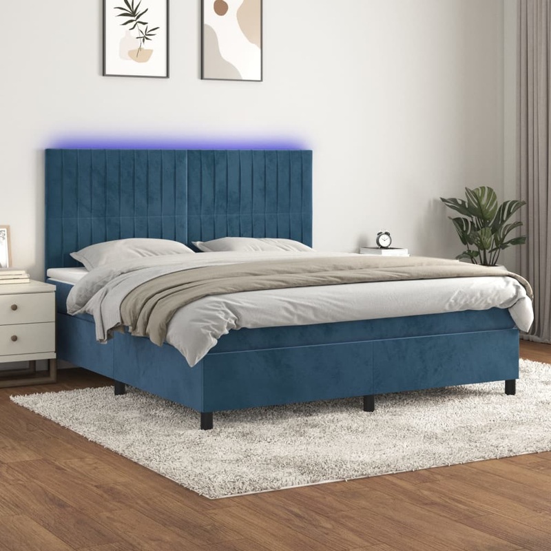 Sommier  lattes de lit matelas et LED Bleu fonc 160x200 cm