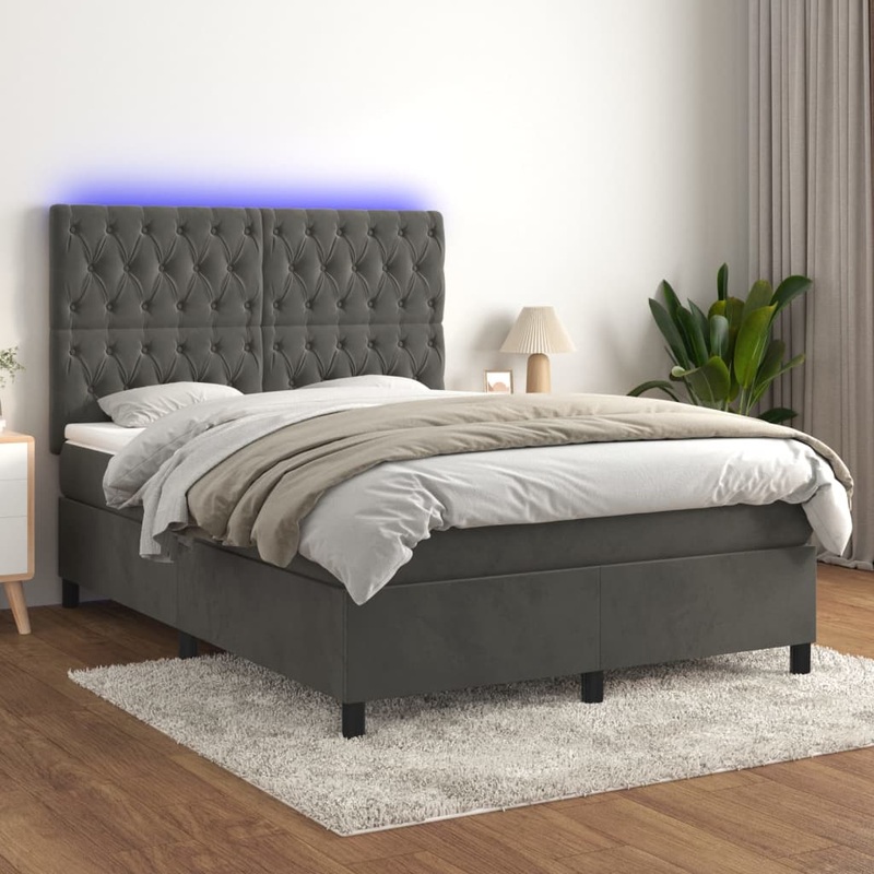 Sommier  lattes de lit matelas et LED Gris fonc 140x190 cm