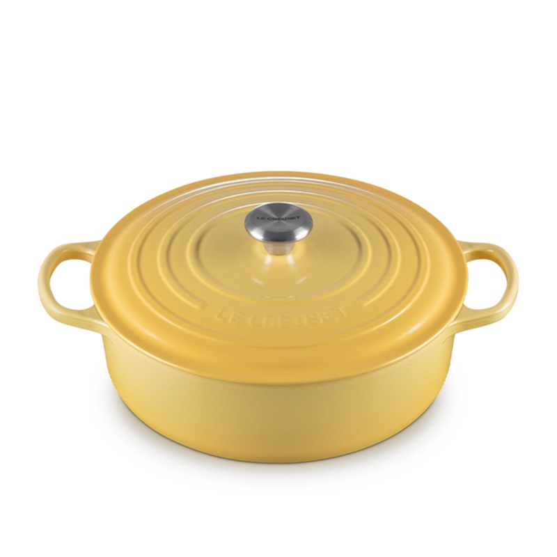 Shallow Round Oven, Camomille Enameled Cast Iron