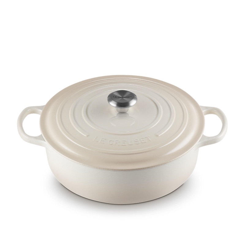 Shallow Round Oven, Meringue Enameled Cast Iron