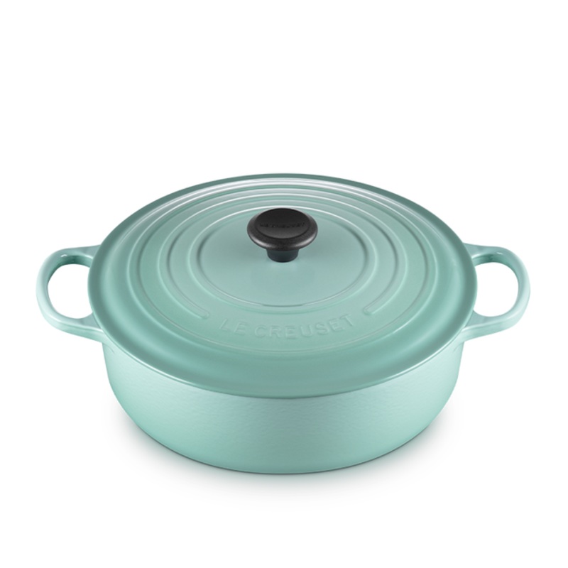 Shallow Round Oven, Sage Enameled Cast Iron