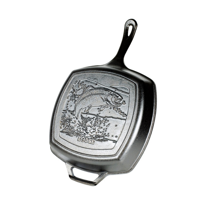 Square Grill Pan with Handle Wildlife Series, Cast Iron