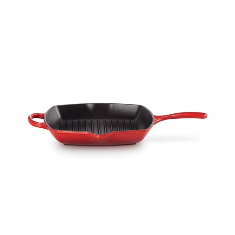 Square Skillet Grill, Cerise Enameled Cast Iron