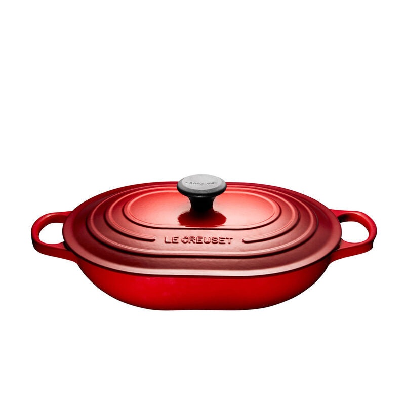 Oblong Casserole, Cerise Enameled Cast Iron