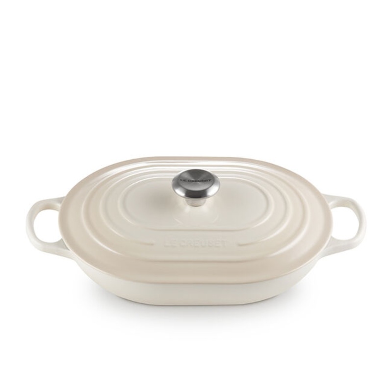 Oblong Casserole, Meringue Enameled Cast Iron