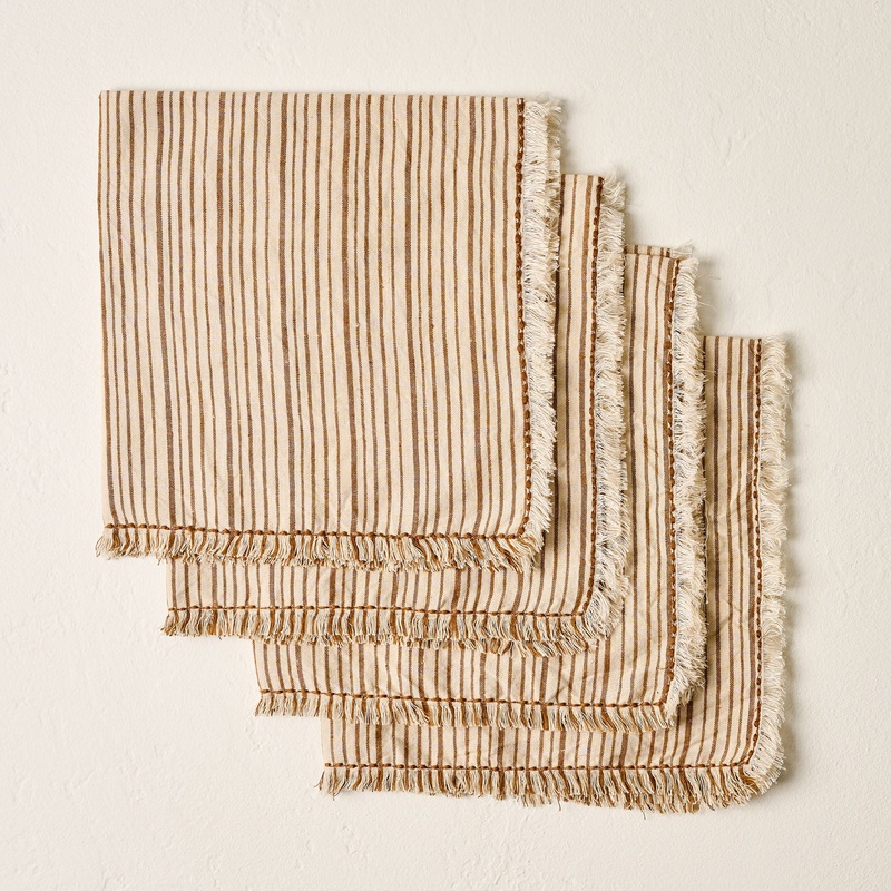 Camel Striped Napkin Set of Four