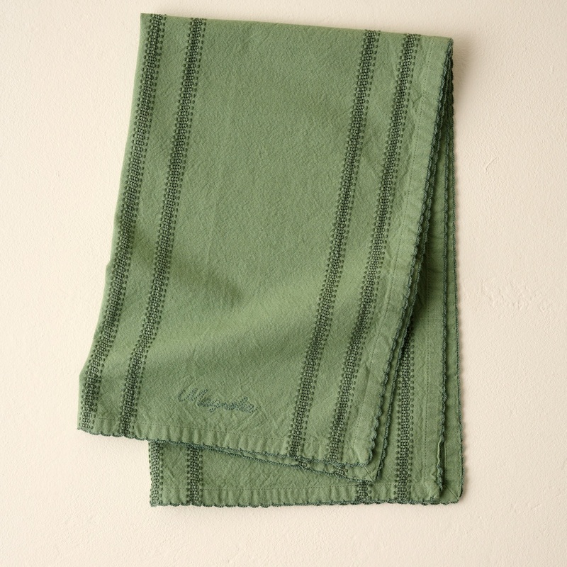 Antique Green Striped Tea Towel
