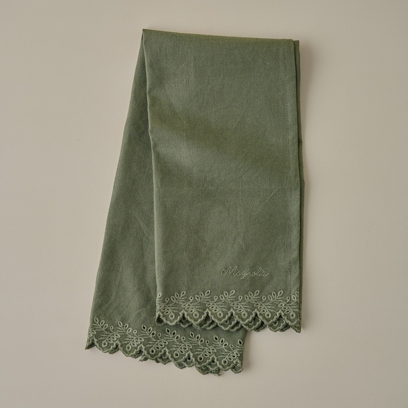 Embroidered Scalloped Edge Tea Towel