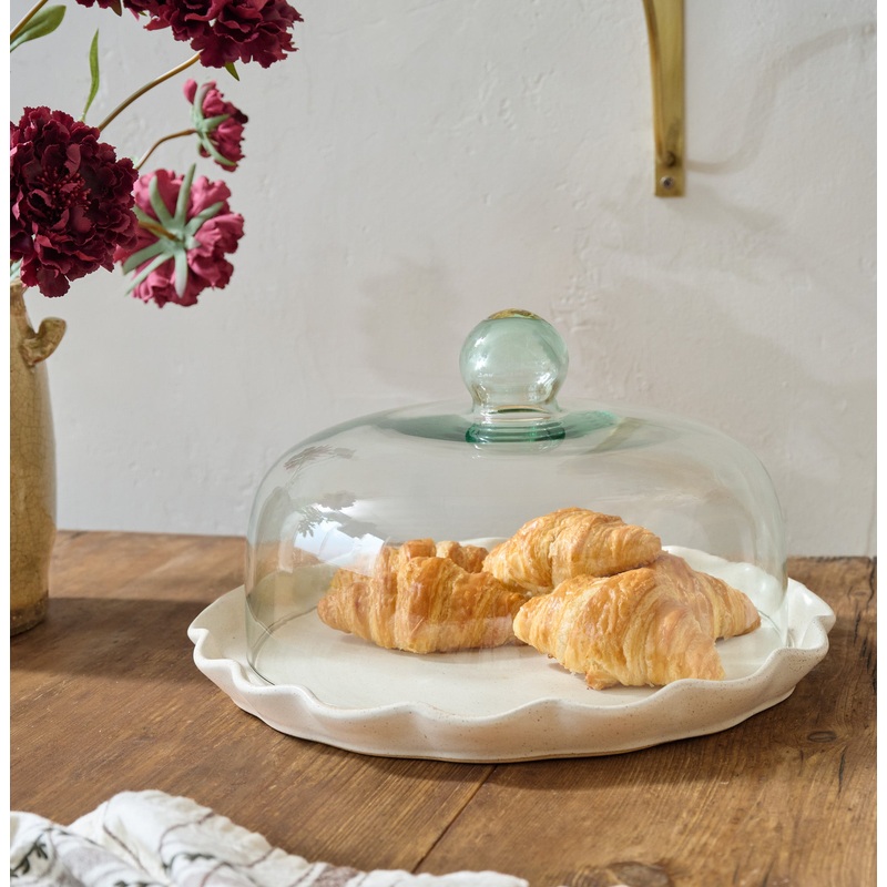 French White Ruffle Cake Plate + Dome