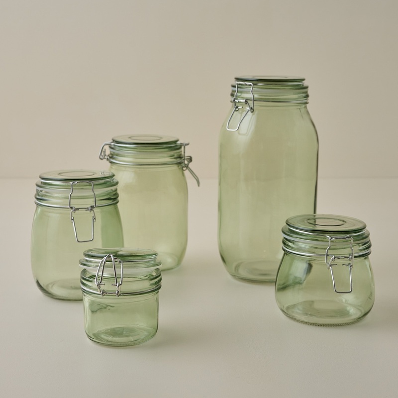 Green Glass Storage Jar