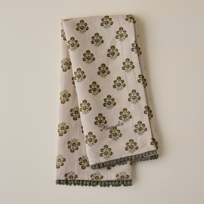 Oatmeal Block Printed Tea Towel