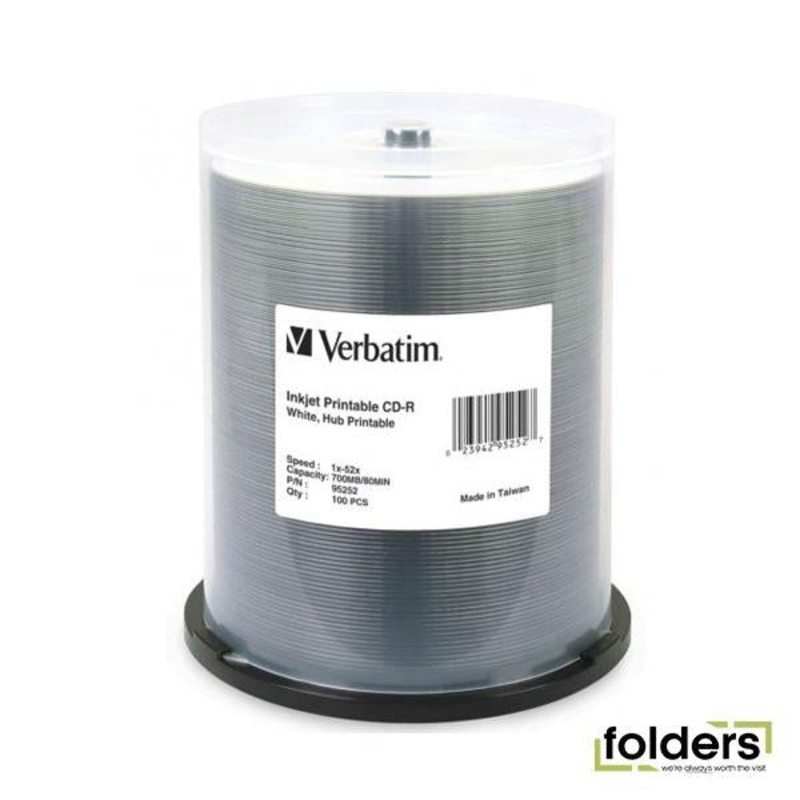 Verbatim CD-R 52x White Printable 100 Pack on Spindle