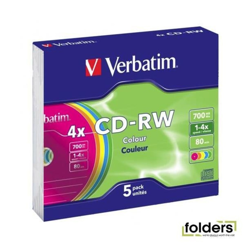 Verbatim CD-RW Multi-Colour 5 Pack with Slim Cases