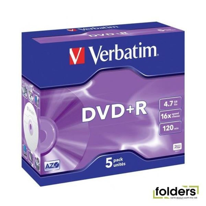 Verbatim DVD+R 4.7GB 16x 5 Pack with Jewel Cases