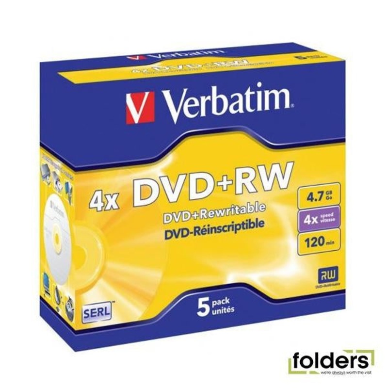 Verbatim DVD+RW 4.7GB 4x 5 Pack on Spindle