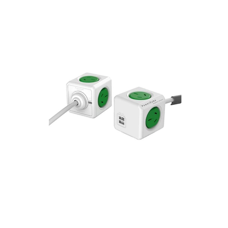 ALLOCACOC POWERCUBE Extended 4 Outlets with 2 USB 3M - Green