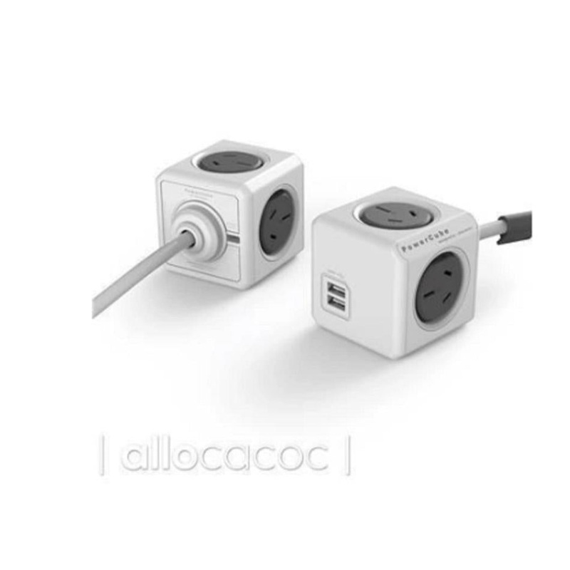 ALLOCACOC POWERCUBE Extended 4 Outlets with 2 USB, 3M - Grey