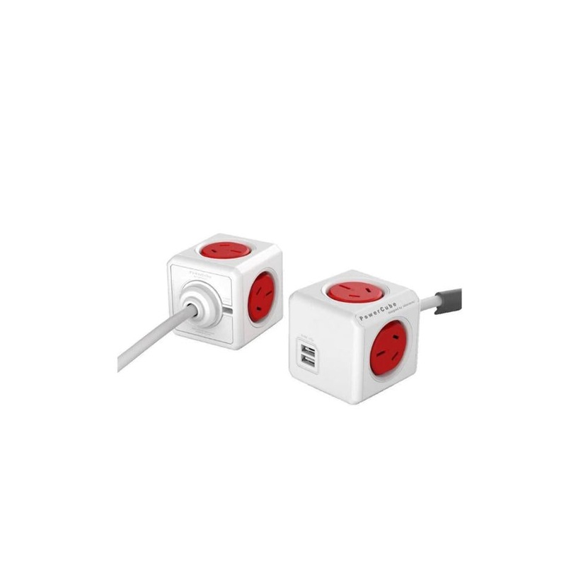 ALLOCACOC POWERCUBE Extended 4 Outlets with 2 USB 3M - Red
