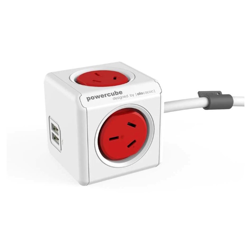 ALLOCACOC POWERCUBE Extended Outlets with USB 1.5M - Red