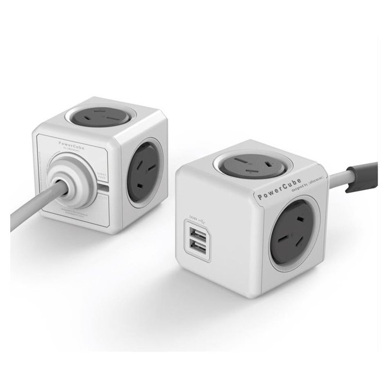 ALLOCACOC POWERCUBE Extended USB Grey 4-Outlets with 2-USB
