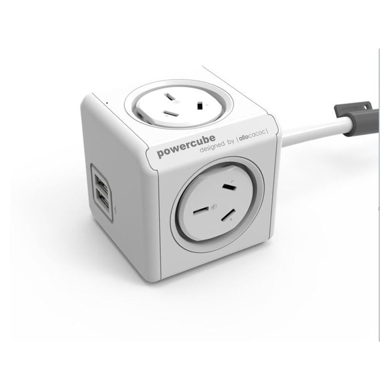 Allocacoc POWERCUBE Extended USB WHITE-4 Outlets-2 USB 1.5m
