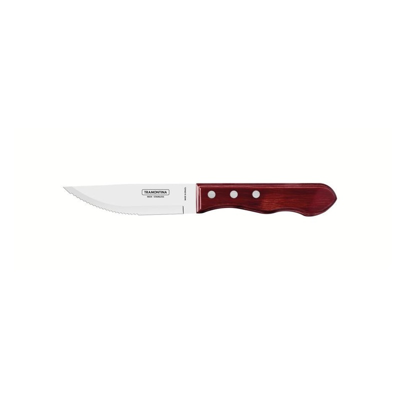 Churrasco Steak Knife Jumbo Serrated Wide Blade Polywood Red 5", 12cm