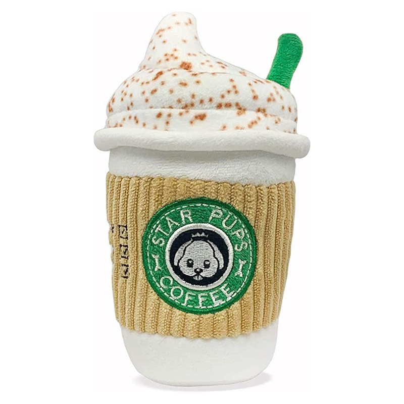 Latte Coffee Themed Squeaky Dog Plush Toy