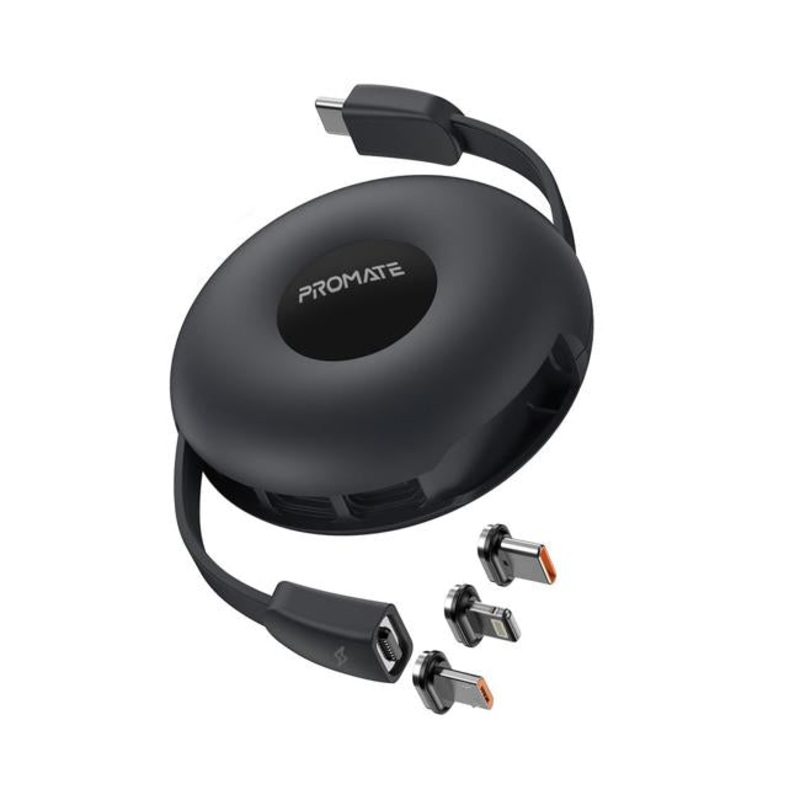 Promate 1M 3-In-1 Retractable Charging Cable With Usb-C Connector