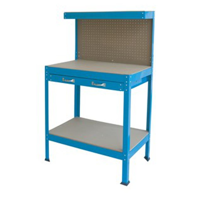 Workbench Self Assemble 900 X 500 X 1400Mm Benchtop, Pegboard, Draw And Upper And Lower Shelf