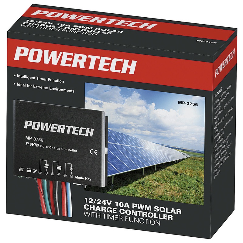 Powertech 12/24V 10A PWM Solar Charge Controller with Timer Function IP67