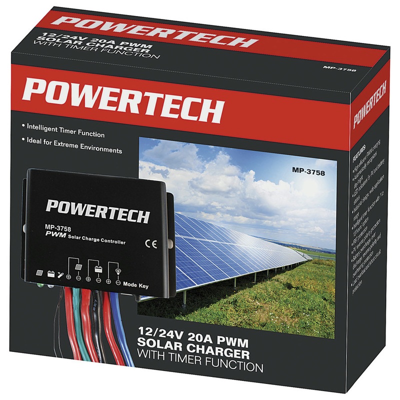 Powertech 12/24V 20A PWM Solar Charge Controller with Timer Function IP67