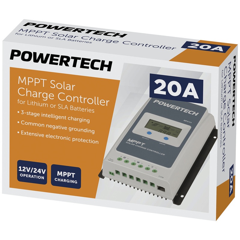 Powertech 20A MPPT Solar Charge Controller for Lithium or SLA Batteries