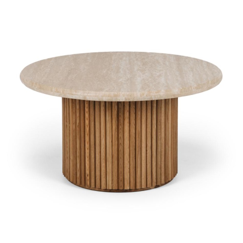 Rho Travertine Top Coffee Table 85rd (Natural Oak Base) BRMOONCOF12OT
