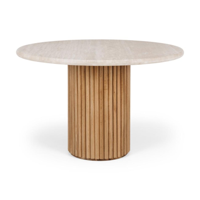 Rho Travertine Top Dining Table 120rd (Natural Oak Base)
