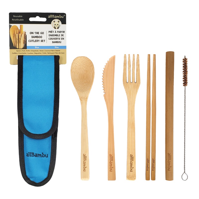 Bamboo Travel Cutlery Set - Blue