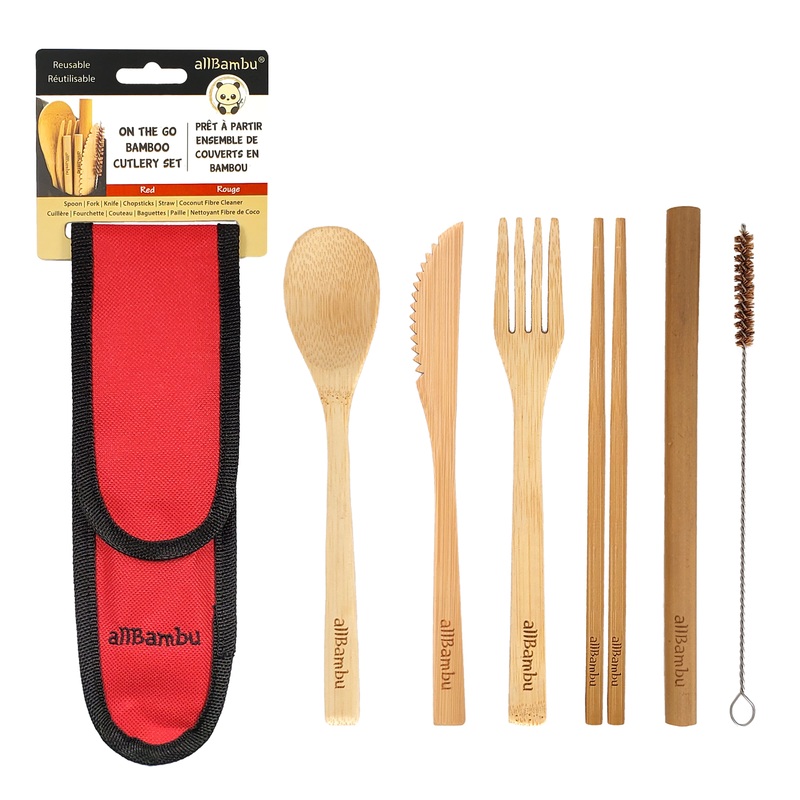 Bamboo Travel Cutlery Set - Red