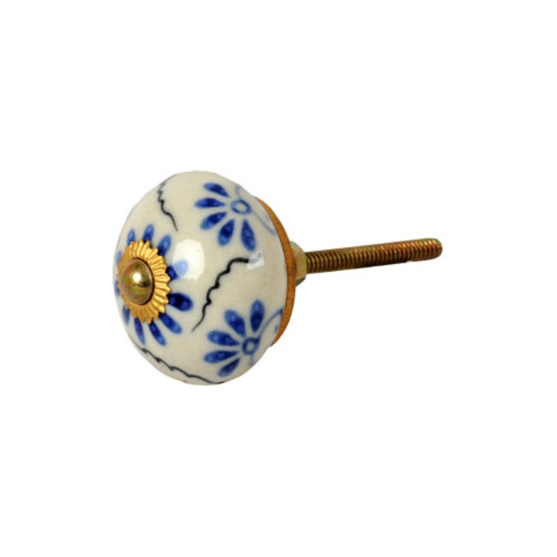 Blue Floral Painted Knob