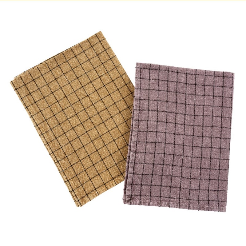 Check Tea Towels  - Purple / Sand