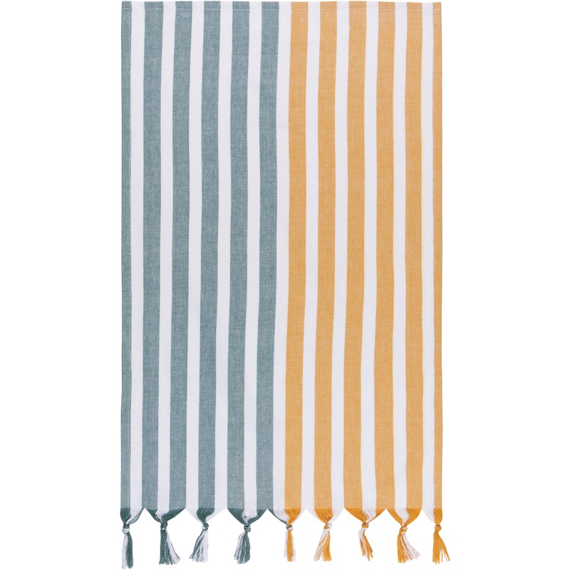 Cabin Stripe Tea Towel - Lagoon/Ochre