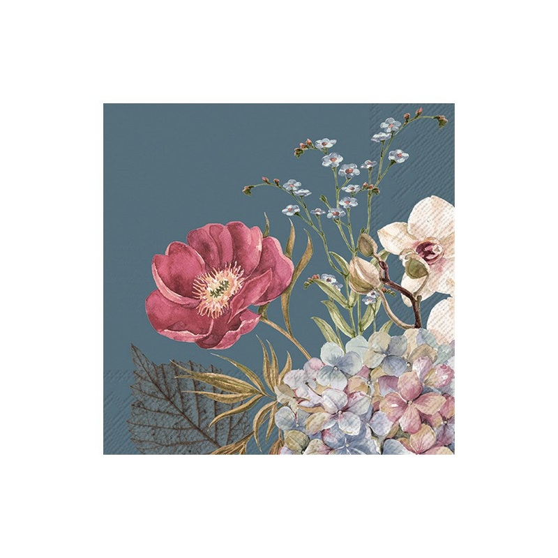 Belles Fleurs Blue Paper Napkins - Lunch