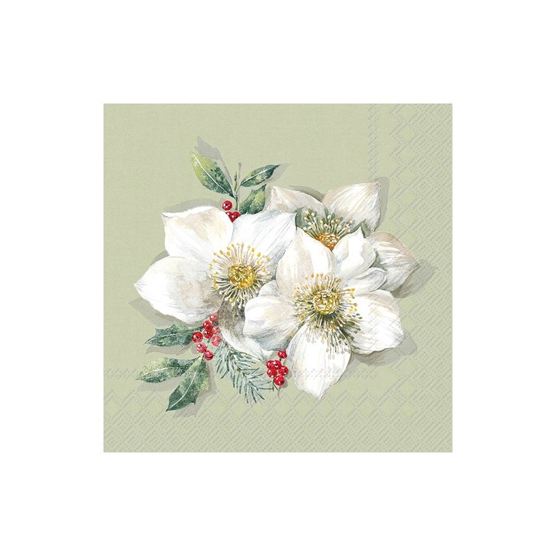 Christmas Rose Sage Paper Napkins - Lunch