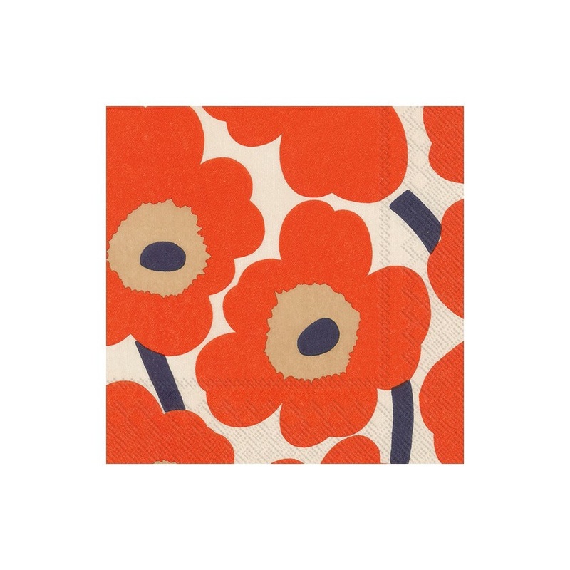 Marimekko Unikko Cream Red Paper Napkins - Cocktail