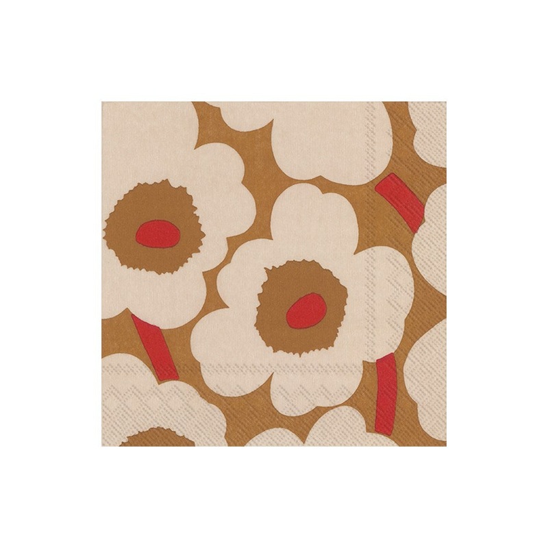 Marimekko Unikko Dark Cream & Red Paper Napkins - Lunch