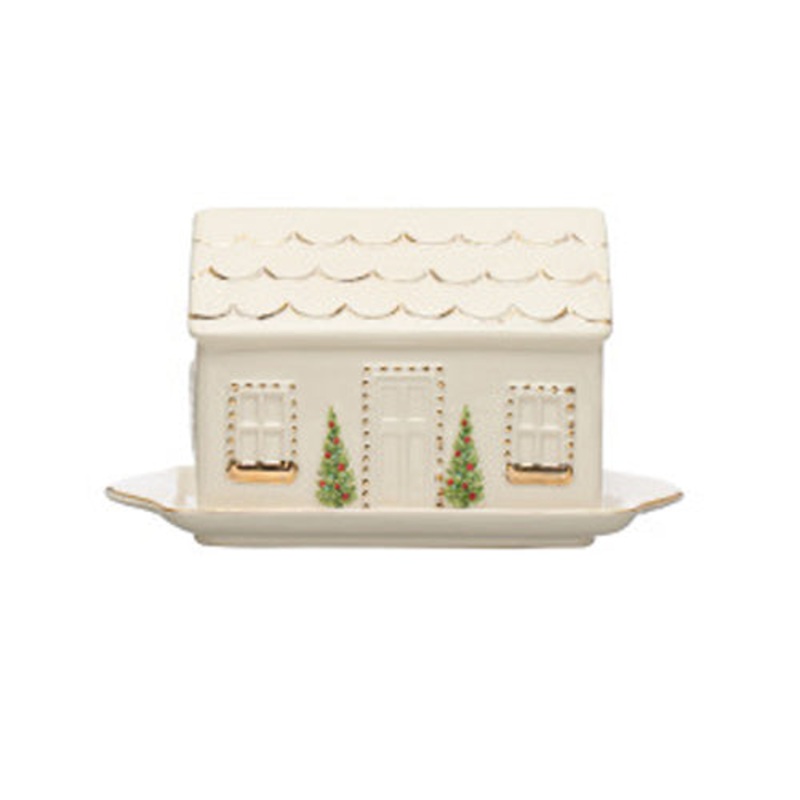 Handpainted Stoneware House Butter Dish