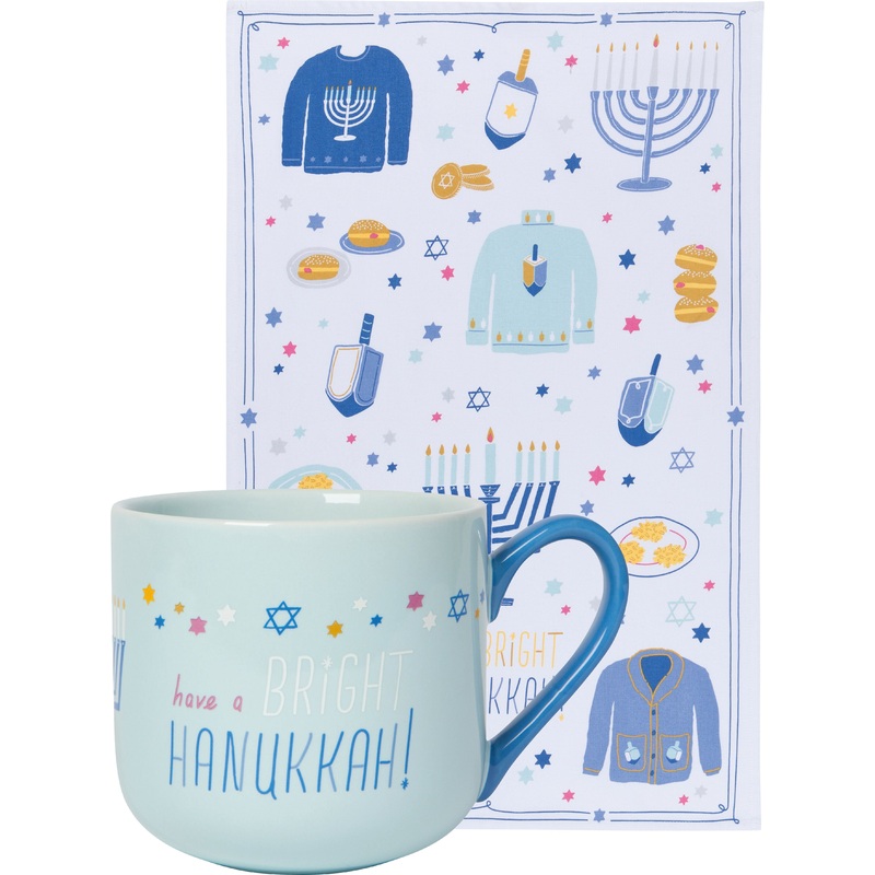 Mug & Tea Towel Set - Bright Hanukkah